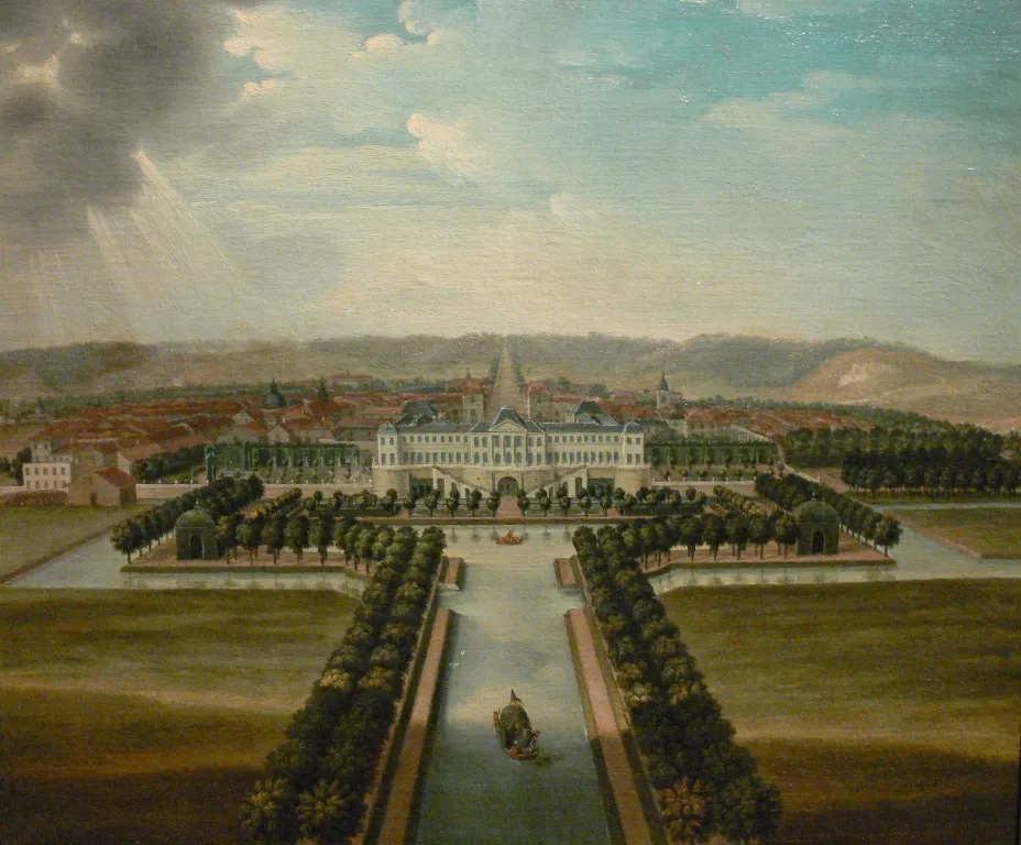 O castelo de Commercy e os seus jardins, numa pintura do século XVIII (Musée lorrain, Nancy).
